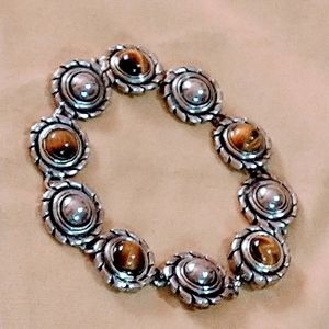 TIGER'S EYE SILVER- EASY TO SLIP ON...MAGNETIC BRACELET. {B-121025}